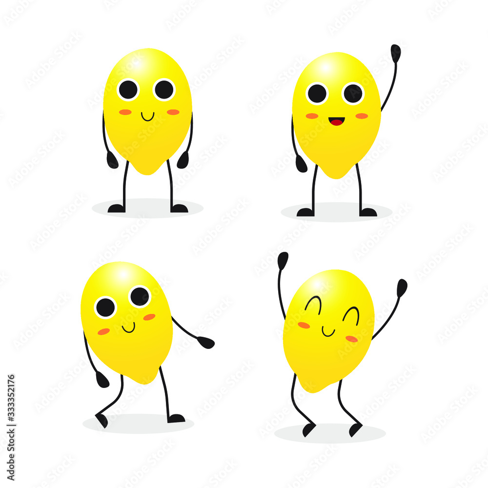 the collection of lemon in the different posing. vector illustration cute cartoon fruit character set on white background the collection of lemon in the different posing. vector illustration cute cartoon fruit character set on white background