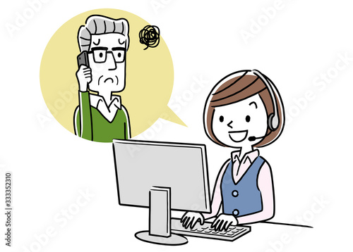 Wallpaper Mural Stock illustration: call center, senior man talking with operator woman Torontodigital.ca