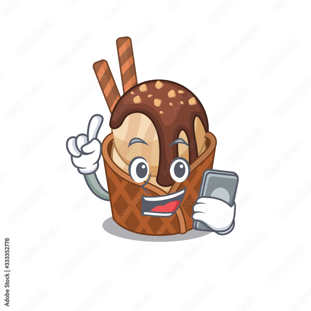 Mascot design of coffee ice cream speaking on phone Mascot design of coffee ice cream speaking on phone