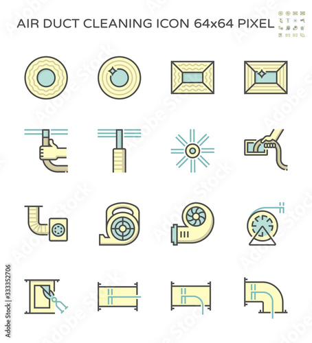 Fototapete Air duct pipe and cleaning work icon set, 64x64 perfect pixel and editable stroke