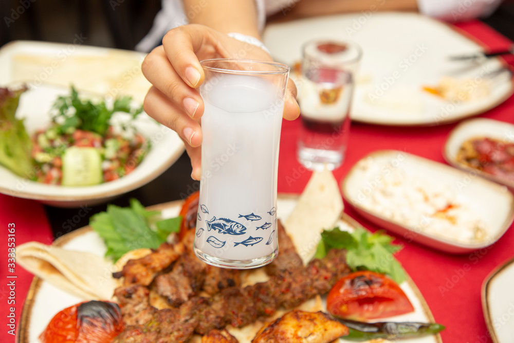 dinner menü with traditional drink raki 
