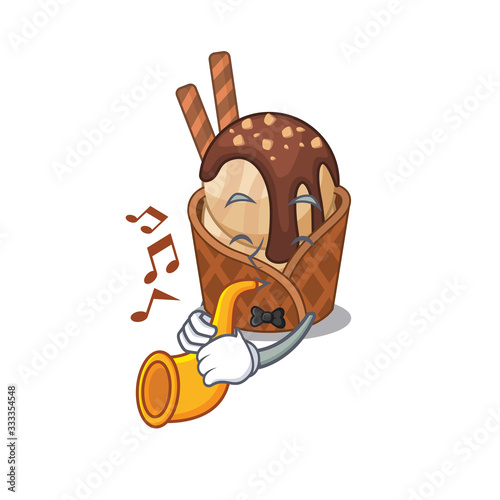 coffee ice cream cartoon character design playing a trumpet