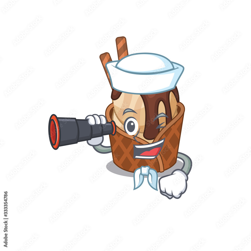 coffee ice cream in Sailor cartoon character design with binocular