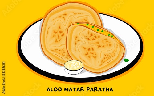 Aloo Matar Paratha indian Street Food Vector