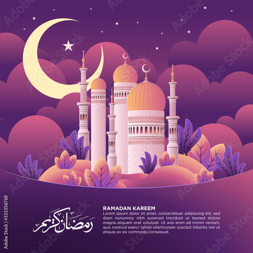 Ramadan Kareem Square Banner with Mosque Illustration