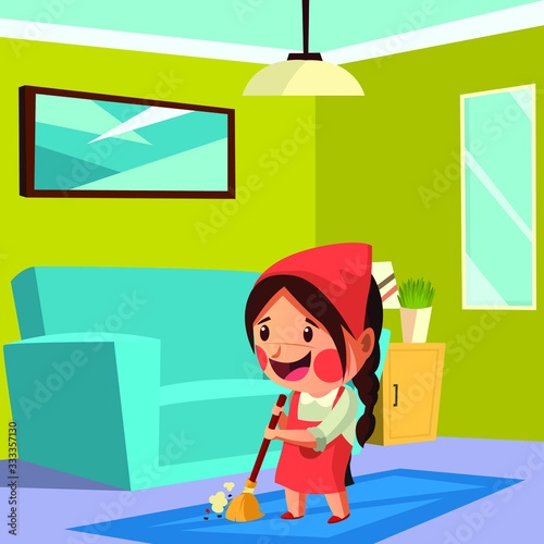 Young mother is cleaning up her house during stay at home on covid19 pandemic