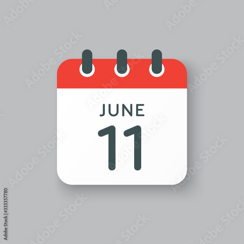 Icon calendar day 11 June, summer days of the year