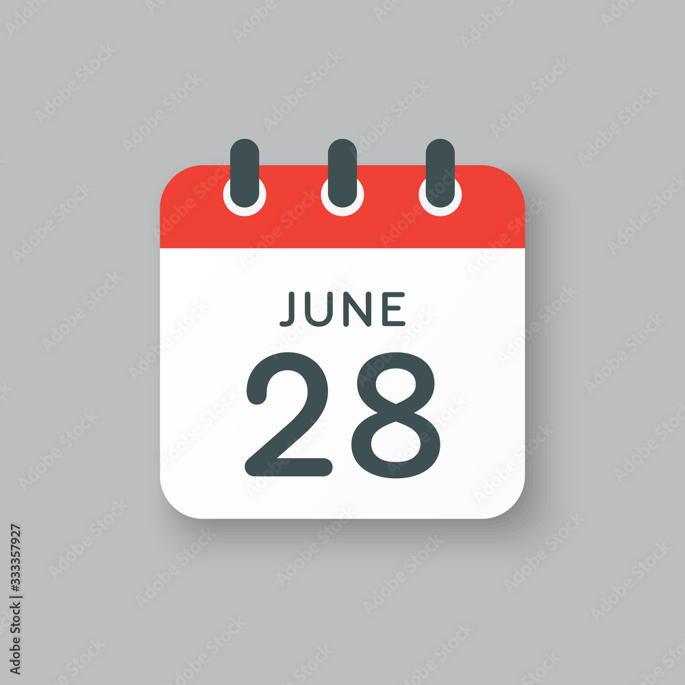 Icon calendar day 28 June, summer days of the year Icon calendar day 28 June, summer days of the year