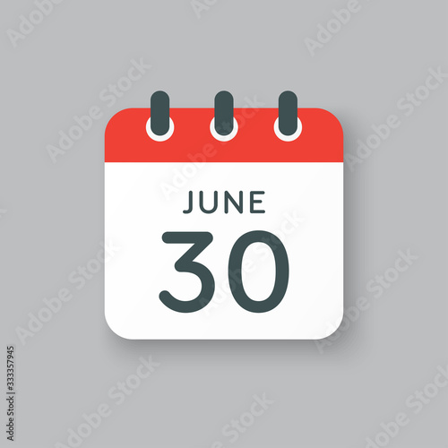 Icon calendar day 30 June, summer days of the year