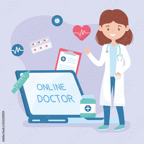 online female doctor laptop medicine diagnostic attention © Stockgiu