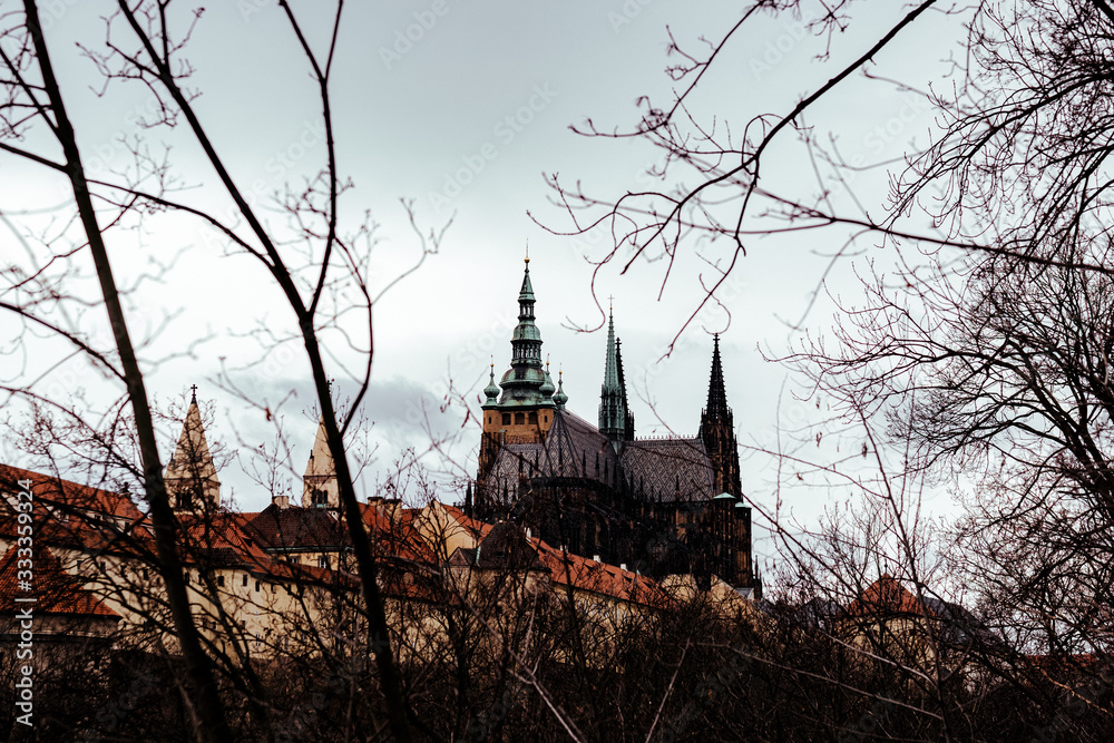 Interesting view from park of Prague Castle 