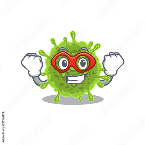 A picture of coronavirus in a Super hero cartoon character