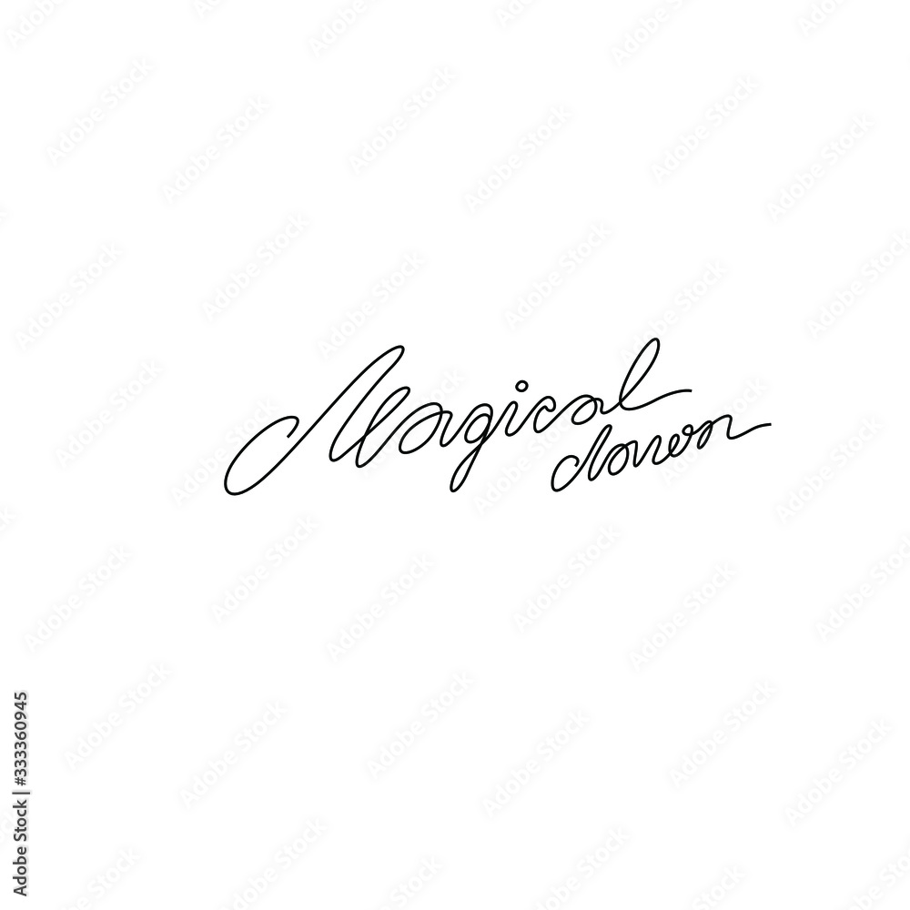 Magical dawn inscription, continuous line drawing, hand lettering, print for clothes, t-shirt, emblem or logo design, one single line on a white background. Isolated vector illustration.