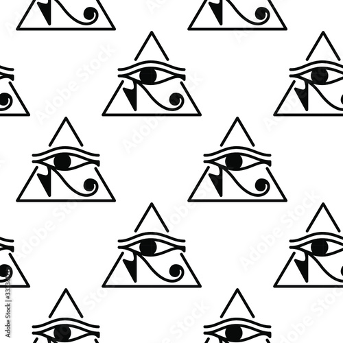 Ancient mystic egyptian symbol. Vector isolated editable black icon. Conspiracy theory. Egyptian paganism. Ancient egyptian religion. Hieroglyph. Magic amulets. Masons. Freemasony. Seamless pattern. 