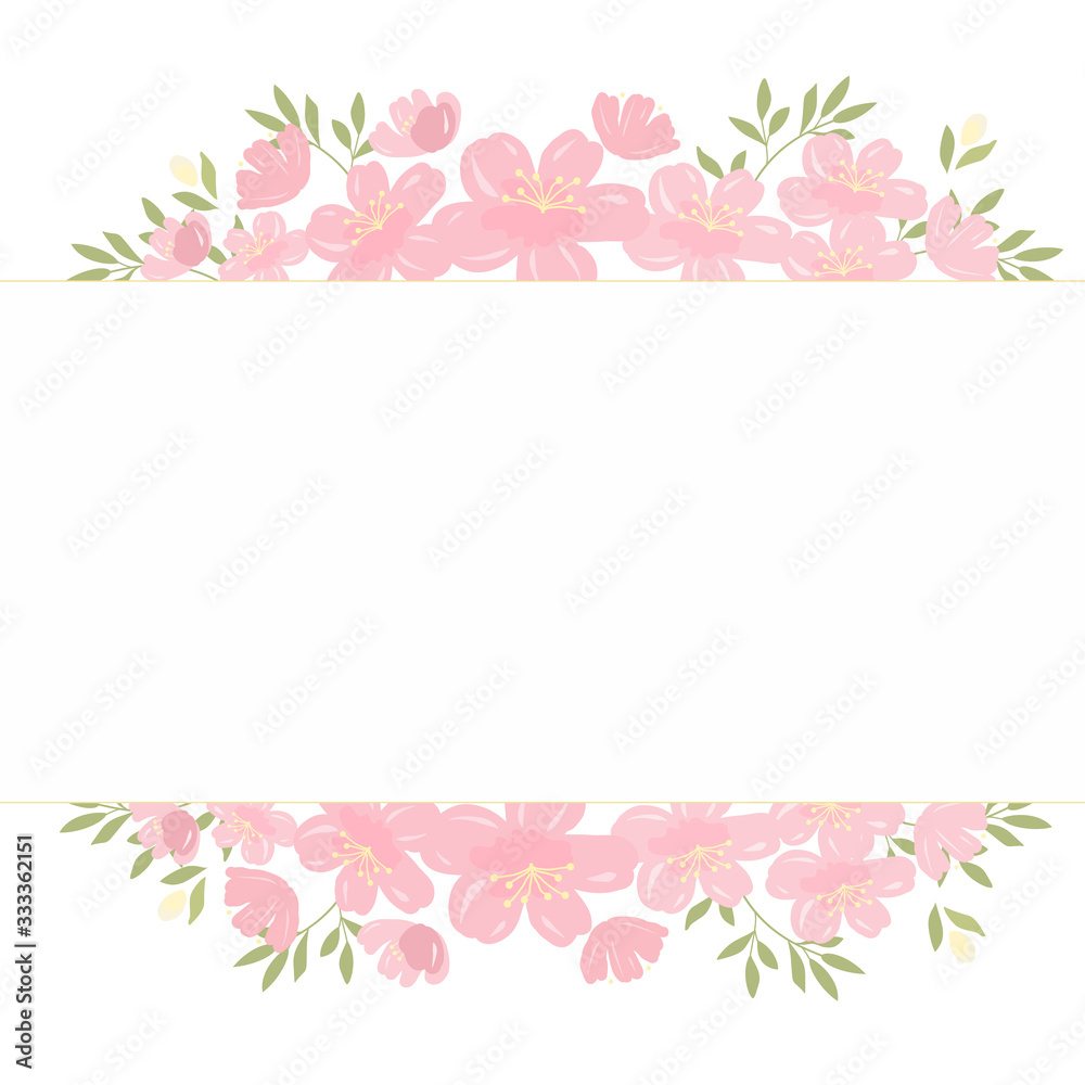 Fototapeta premium pink cherry blossom flowers tag with copy space