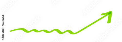 arrow doodle line green pointing up isolated on white, green arrow line with pen marker brush, arrow drawing pointer up for graph target chart and success growth, hand drawn arrow with free hand shape