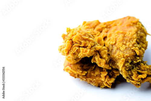 Close up fried chicken on white isolated background