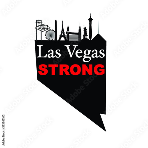 Las Vegas strong with Nevada stage border line and Las Vegas city Silhouette pn the state map