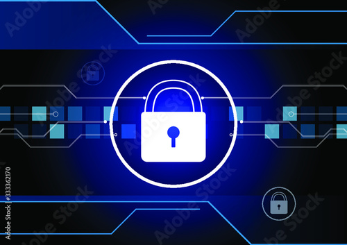 Cyber security concept,Network security with padlock on screen