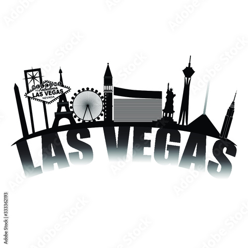 Las Vegas iconic on strip City Silhouette with city in background, Black and white