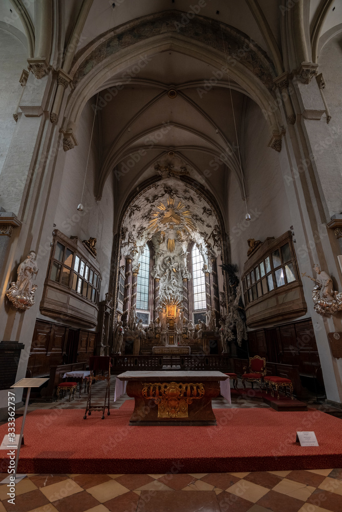 VIENNA, AUSTRIA - Interior of Saint Michael's Church. The church was built around 1200. The high altar was designed in 1782 by Jean-Baptiste d’Avrange. Michaelskirche