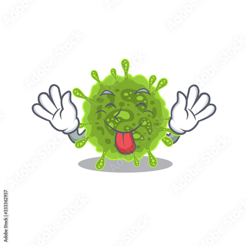 Funny face coronavirus mascot design style with tongue out