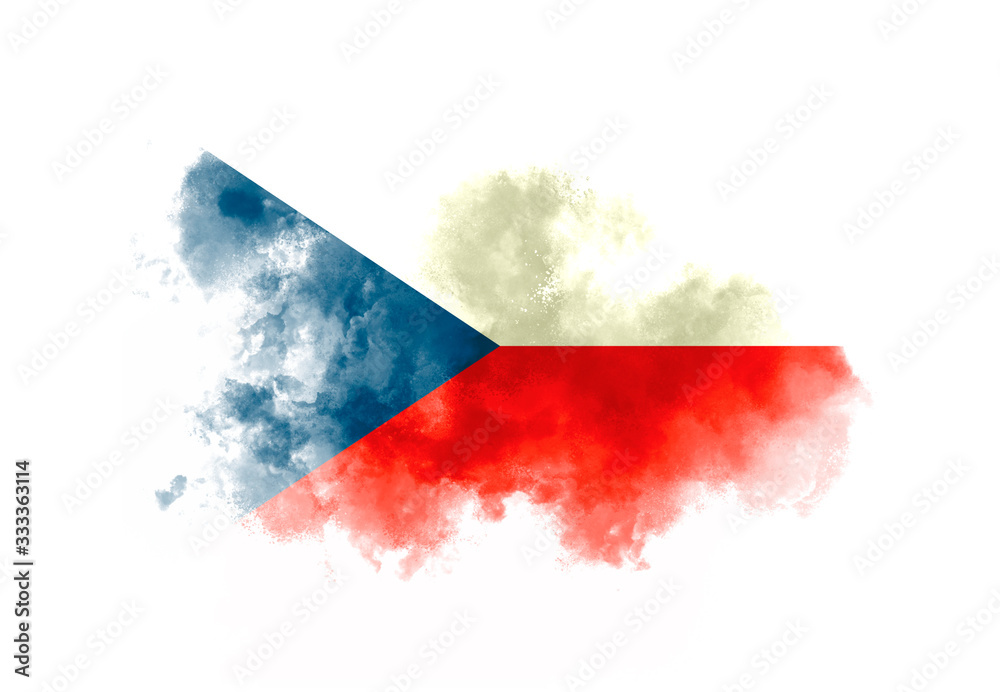 Czech flag performed from color smoke on the white background. Abstract symbol.