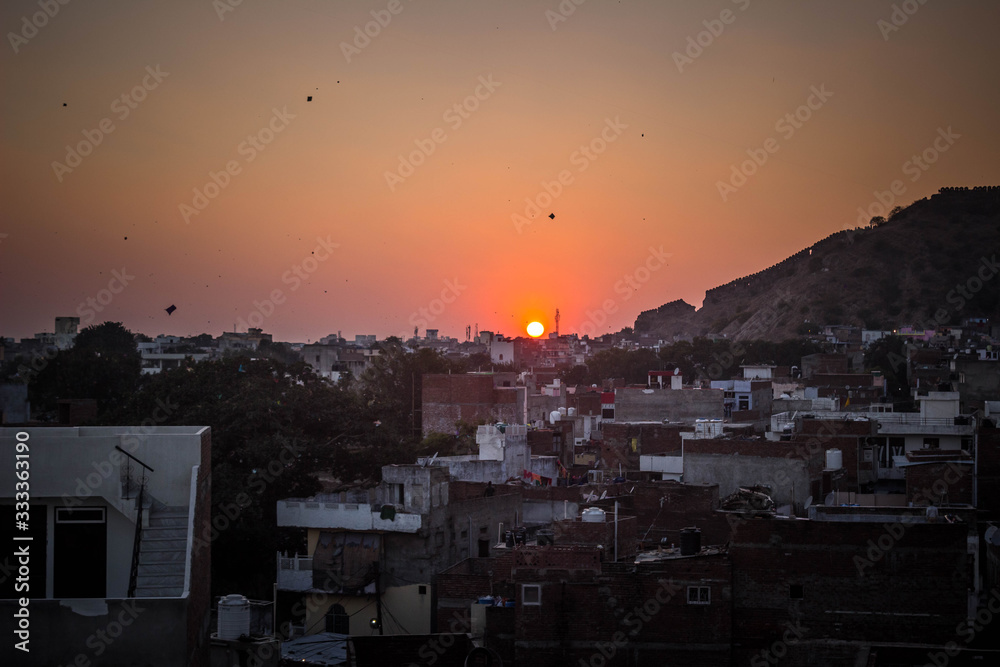 view of city at sunset, jaipur