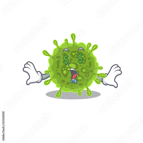 Rich coronavirus with Money eye mascot character style