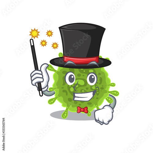 Charming coronavirus cartoon design performance as a Magician style