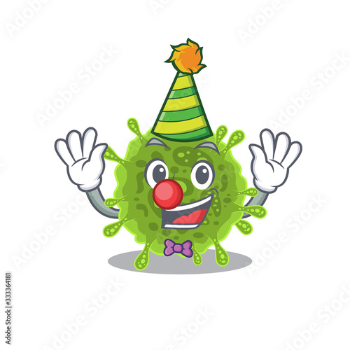 Cute and Funny Clown coronavirus cartoon character mascot style