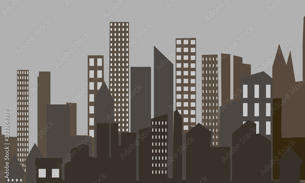 city silhouette with high rise buildings and Windows
