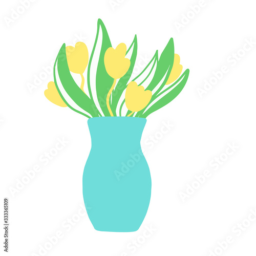  vector illustration of a potted plant in a flower vase, in a flat style on a white background isolated drawing