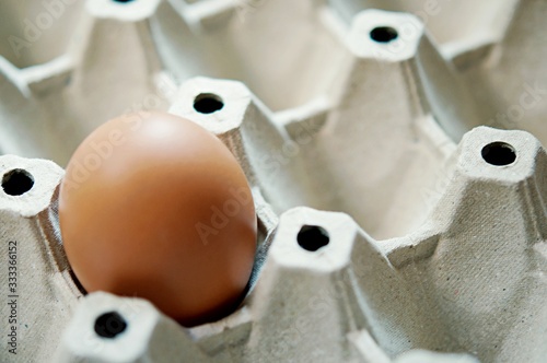 Lonely egg, Alone concept of fresh chicken eggs on tray