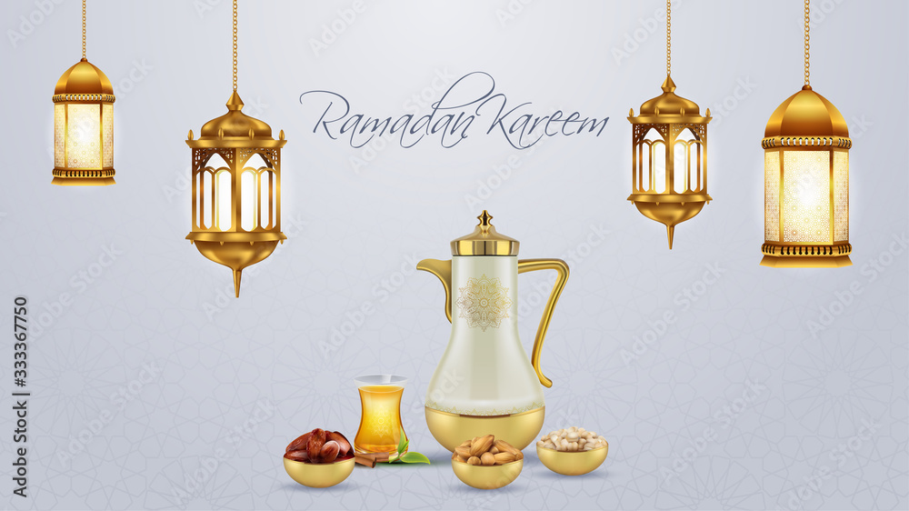 Obraz premium Ramadan kareem greeting card template islamic with geomteric pattern. vector illustration