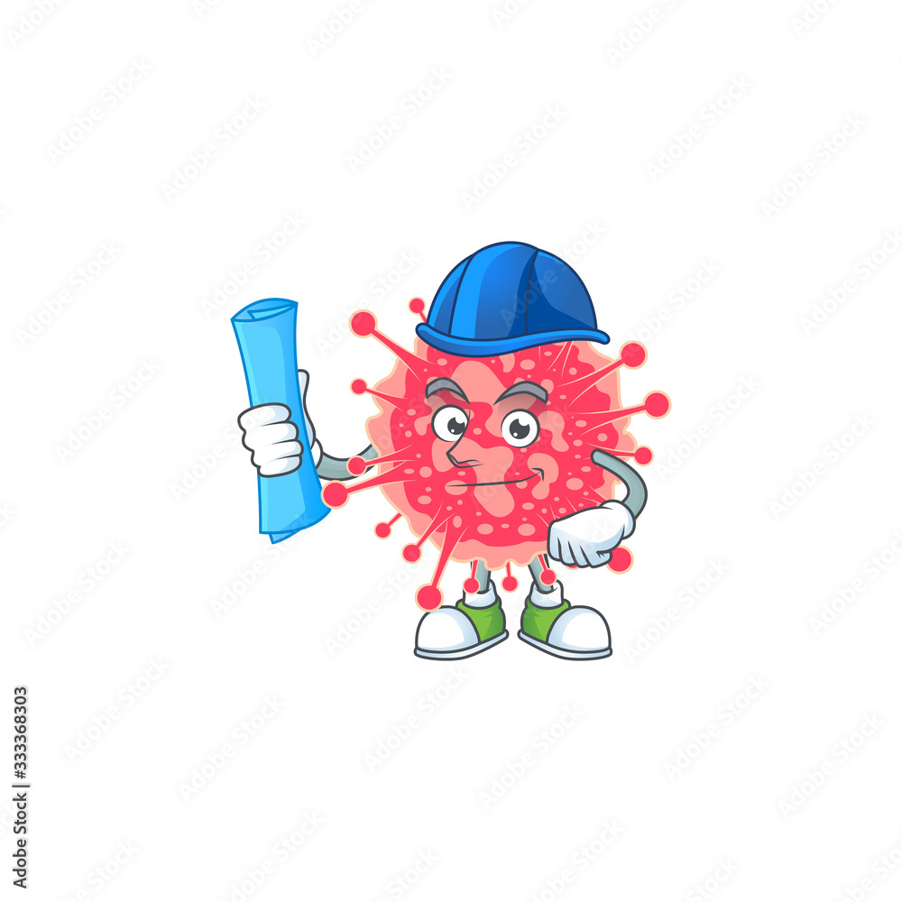Obraz premium A clever Architect of coronavirus emergency with blue prints and blue helmet
