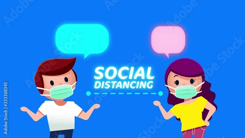 Motion graphic of people wearing the medical mask and do the social distancing to prevent the infection