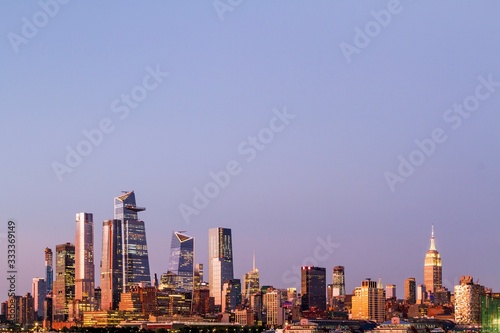 Beautiful view of New York city skyline at sunset  USA