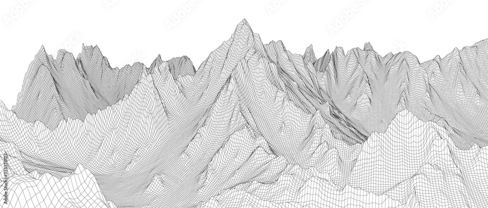 Abstract 3d wire-frame landscape. Blueprint style