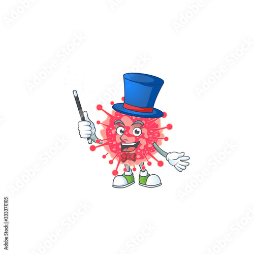Charming coronavirus emergency cartoon design performance as a Magician style