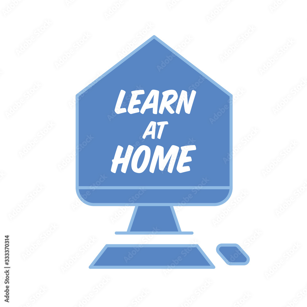 Learn at home text in computer screen illustration. E-learning message for quarantine times in coronavirus pandemic outbreak. Online education symbol. Learn at home text in computer screen illustration. E-learning message for quarantine times in coronavirus pandemic outbreak. Online education symbol.