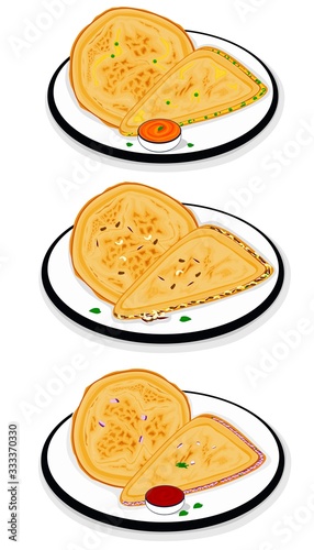 Paratha,Aloo Matar,Dry fruit,Onion indian Street Food Vector