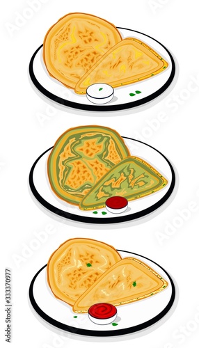 Paratha,Aloo,Paneer,Palak indian Street Food Vector
