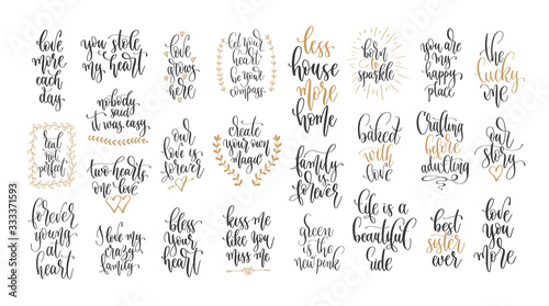 set of 25 hand lettering inscription text positive quotes design, motivation and inspiration phrases