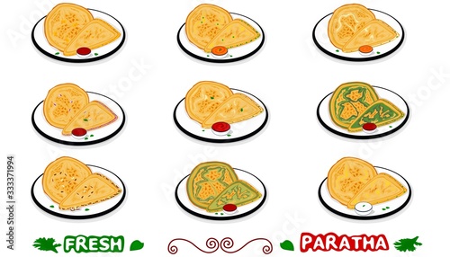All Paratha indian Street Food Vector