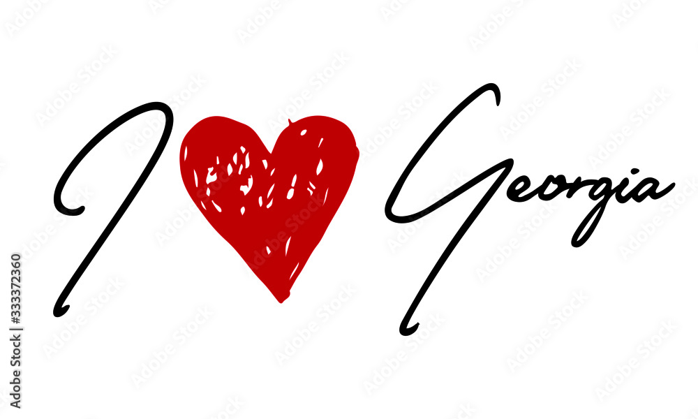 I love Georgia Red Heart and Creative Cursive handwritten lettering on white background. I love Georgia Red Heart and Creative Cursive handwritten lettering on white background.