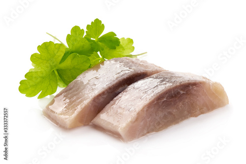 Salted herring, isolated on white background photo