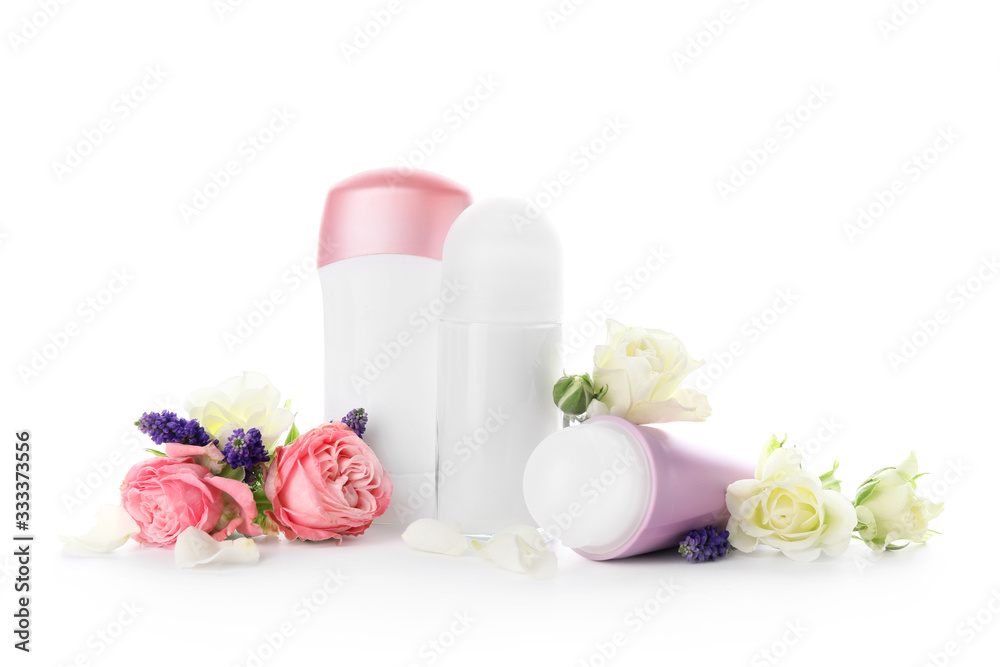 Different deodorants on white background Different deodorants on white background