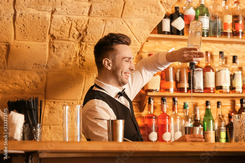 Male bartender making cockt...