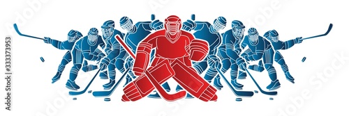 Group of Ice Hockey players action cartoon sport graphic vector